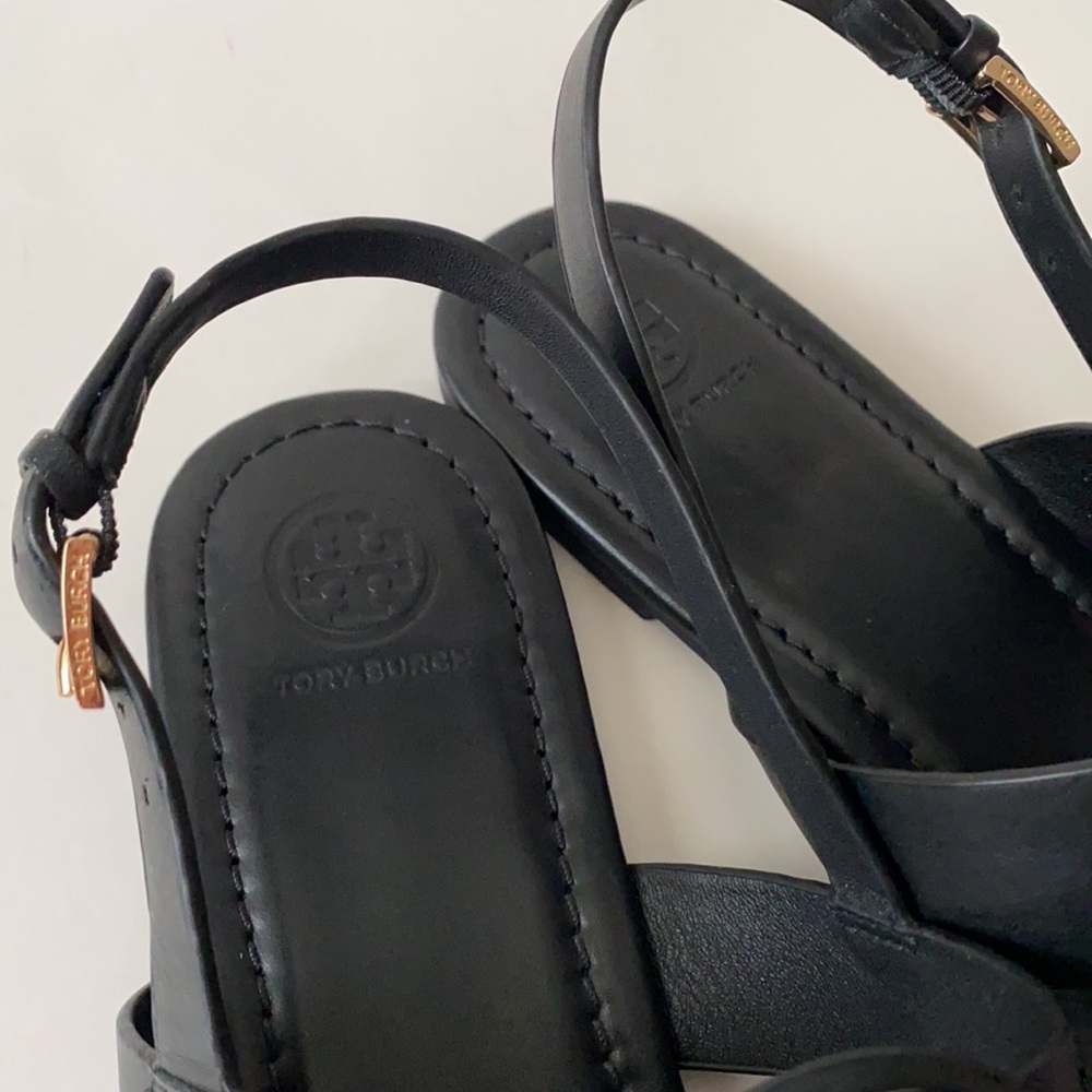 Tory Burch Claire Leather Flat Thong Sandal Black - Picture 8 of 15